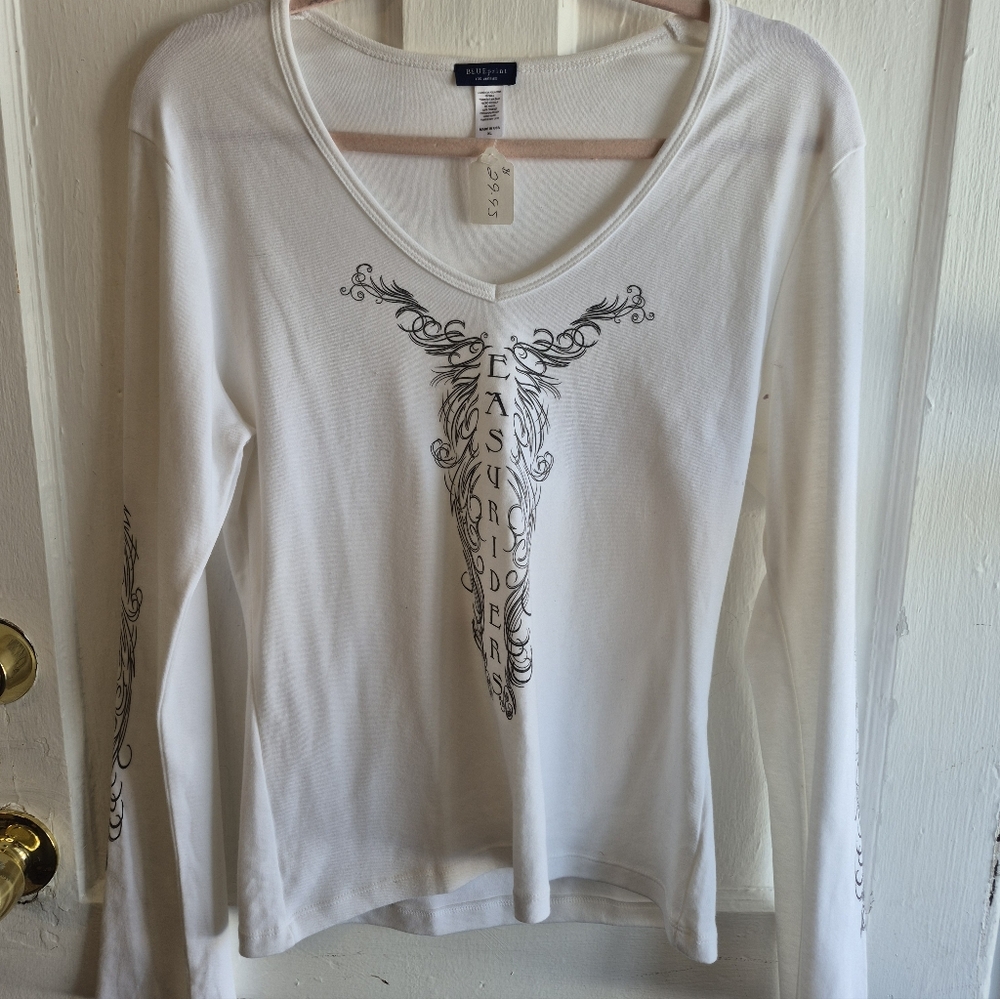 Y2K White Graphic Long Sleeve Top